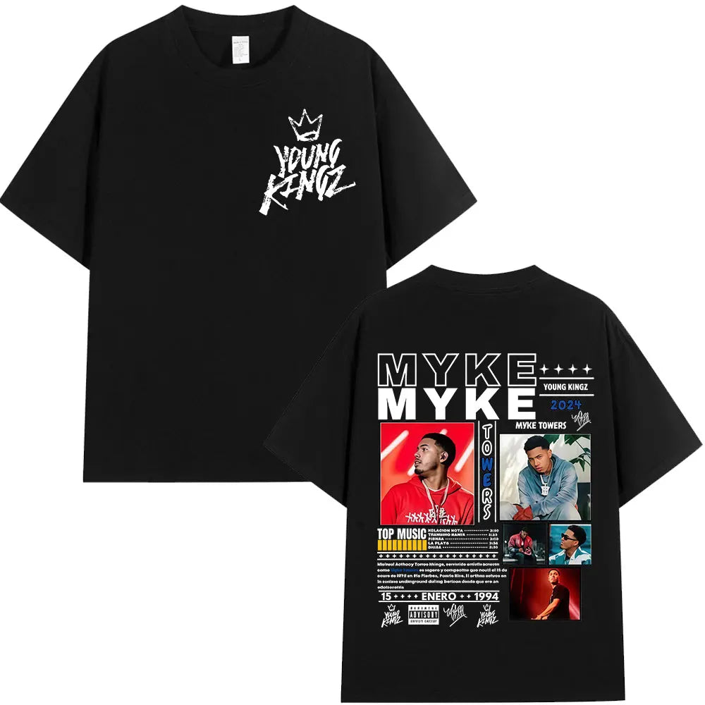 Rapper Myke Towers Graphic T-shirts Men Women Fashion Hip Hop Oversized T Shirt Comfort Cotton Short Sleeve T-shirt Streetwear