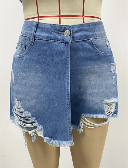 New Summer New Women Ripped Repaired Denim Shorts High Waist Bodycon Distressed Hole Bottoms Casual Pockets Sexy Short Jeans