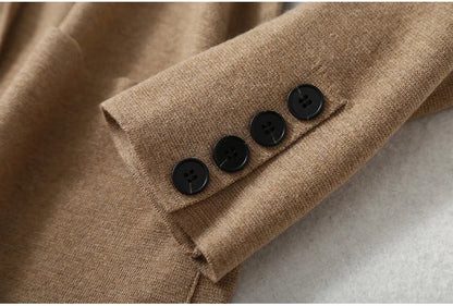 Women Blazer Cashmere Silk Blends Solid Colors Camel Long Sleeve Buttons Down Fashion Jacket Coat  Winter Warm XL XXL LY051
