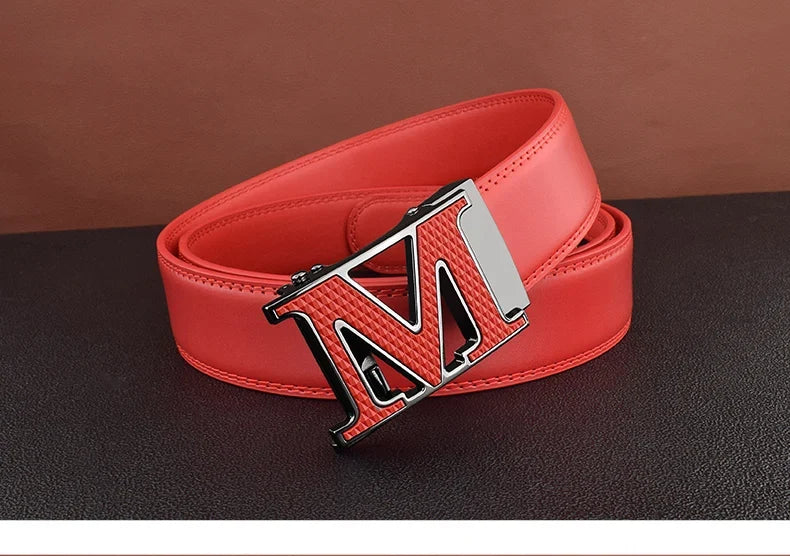 M letter Men Designer Belts High Quality White Luxury Brand Belt Automatic Buckl Cowskin Casual Waist Strap Ceinture Homme