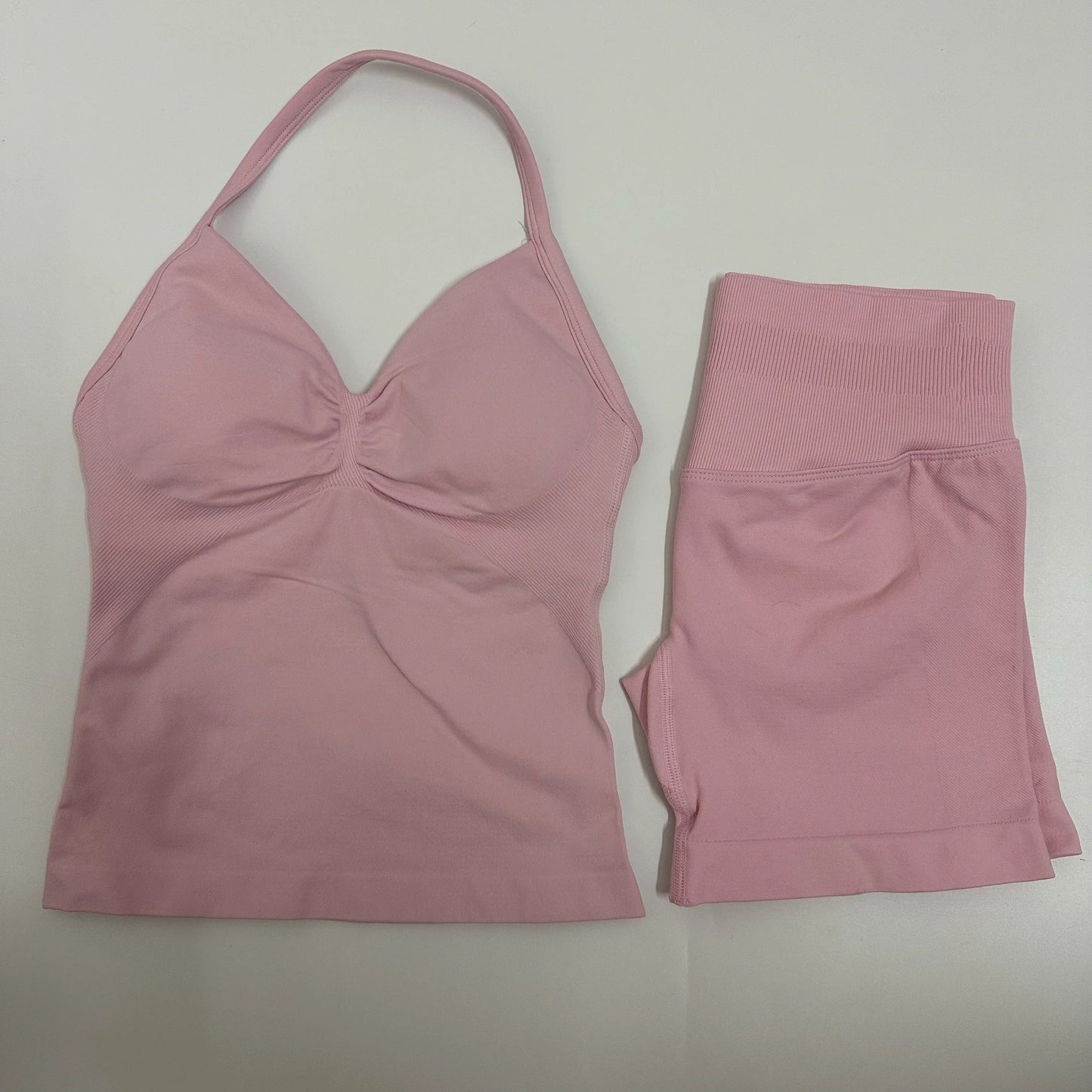 Yoga Set Women Padded Halter Tank Top Scrunch Butt Lifting Gym Shorts Set Summer Sportswear Workout Clothes