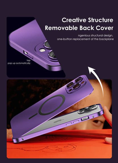 Aluminum Metal Frame Magnetic Case For iPhone 13 12 14 15 16 17 Pro Max For Magsafe Wireless Charging Lens Film PC Back Panel