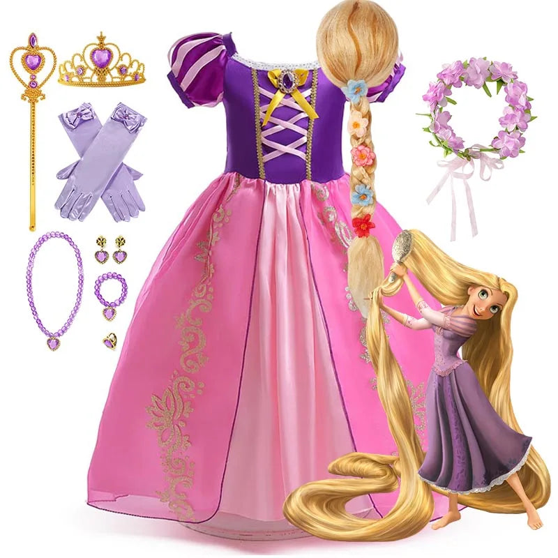 Girl Role Play Rapunzel Princess Dress for Kids Halloween Cosplay Tangled Costume Birthday Party Sequins Mesh Bow Clothes