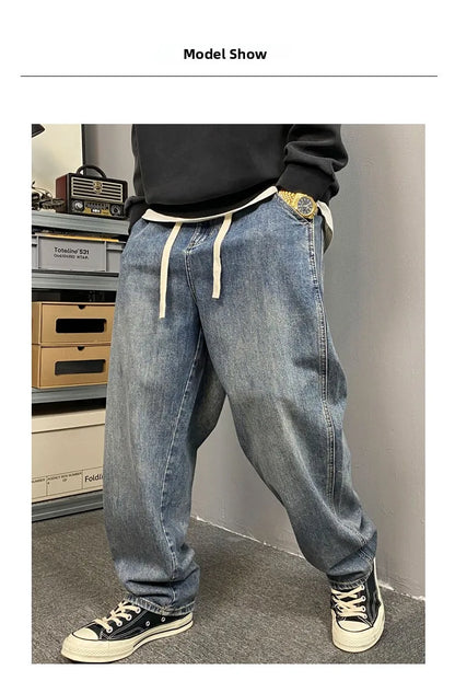 American Style Casual Faded Loose Straight Leg Jeans for Men Spring Autumn Wear Comfortable Wide Leg Pants Youth Fashion