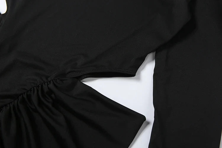 Nibber Hipster Waistless Ruched Elegant Dress Woman Autumn Style Turtleneck Full Sleeve Hollow Design Prom Party Long Bodycon