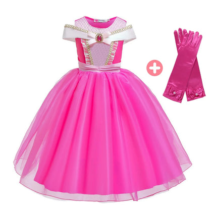 2025 Girls Princess Dress Up Fancy Elegant Rose Pink Cosplay Costumes Kids Sweet Birthday Party Carnival Party Dresses For 2-10Y