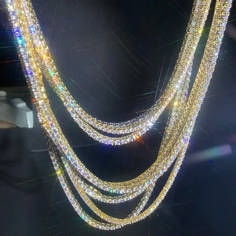 Hip Hop Unisex Moissanite Tennis Chain Original 925 Sterling Silver Moissanite Bracelet Necklace For Women Men Wedding Jewelry