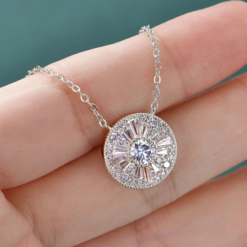 GRA Certified D VVS1 5mm Moissanite Round Charm Pendant Necklace Chain for Women 14K Gold Filled Fine Neck Jewelry Gift