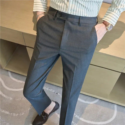 British Style Pinstripe Slim Fit Suit Pant Men Business Casual Simple Dress Pants High Quality Social Wedding Party Trousers