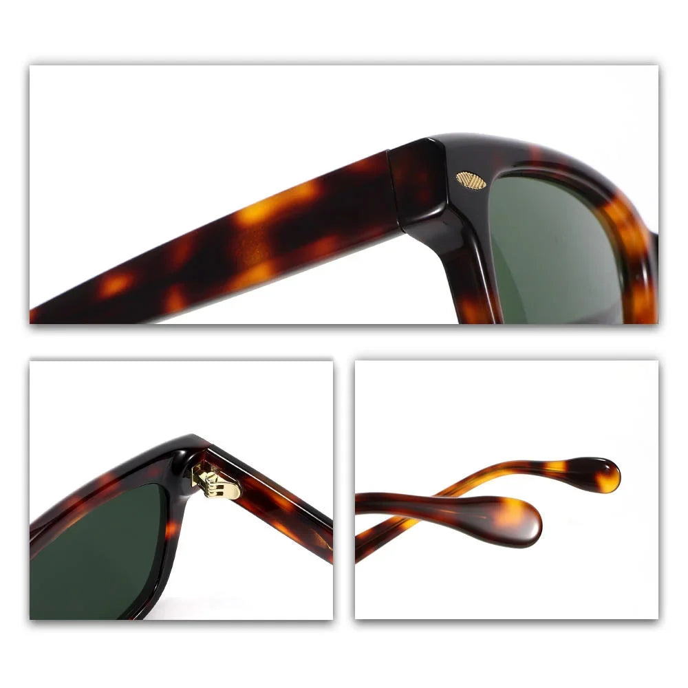 Tortoise Acetate Sunglasses Vintage Rivet G15 UV400 Non Polarized Rectangle Frame Unisex High Quality Sun Glasses