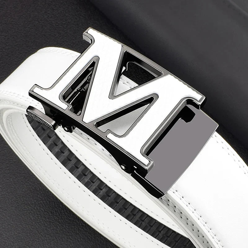 M letter Men Designer Belts High Quality White Luxury Brand Belt Automatic Buckl Cowskin Casual Waist Strap Ceinture Homme