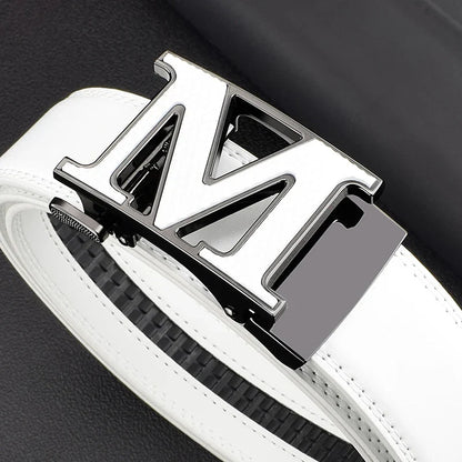 M letter Men Designer Belts High Quality White Luxury Brand Belt Automatic Buckl Cowskin Casual Waist Strap Ceinture Homme