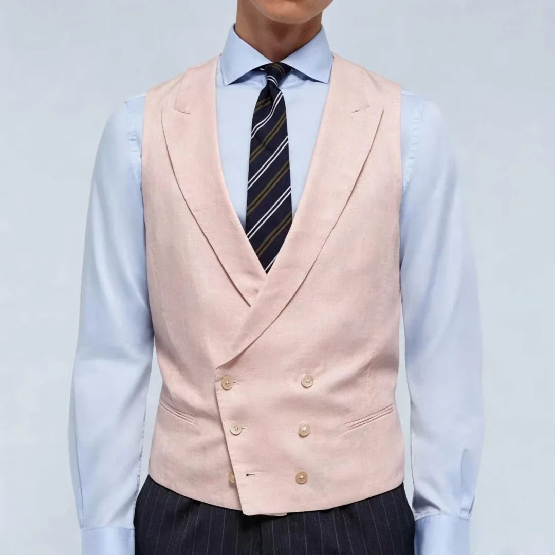 Men Vest Pink Double Breasted With Lapel Solid Waistcoat For Wedding Banquet Business Work Office Casual Daily Men Suit Vest