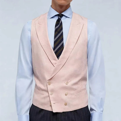 Men Vest Pink Double Breasted With Lapel Solid Waistcoat For Wedding Banquet Business Work Office Casual Daily Men Suit Vest