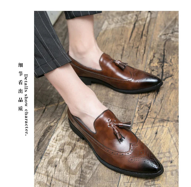 Dress Shoes Men Tassel Formal Leather Shoes Male Classic Social Casual Business Brogue Shoes Wedding Party Leather Loafers Male
