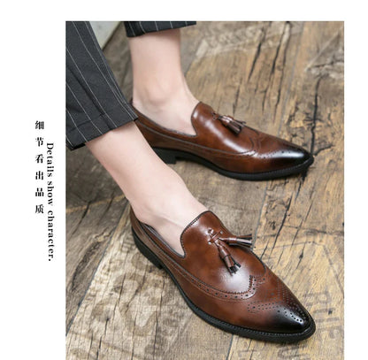 Dress Shoes Men Tassel Formal Leather Shoes Male Classic Social Casual Business Brogue Shoes Wedding Party Leather Loafers Male