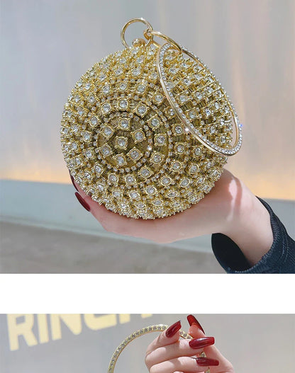 Round Pearl Clutch Purse Handbag Luxury Elegant Evening Bag Ring Handle For Women Bride Bridesmaid Wedding Party Handbag Purses