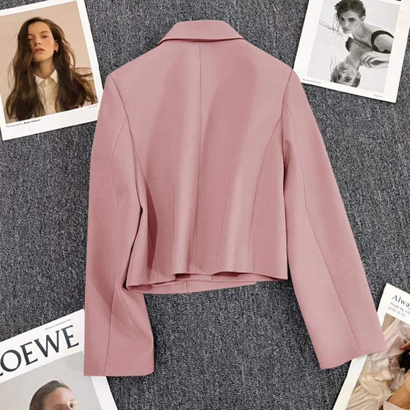 Lucyever Cropped Blazer Jacket Women Korean Fashion Double-Breasted Suit Coat 2024 Autumn New Casual Simple Office Lady Blazers