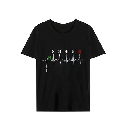 Men Brand T-shirts Motorcycle Gear Shift 1n23456 Heartbeat Ekg Pulse Print T Shirt Men Teeshirt Tshirt Short Sleeve T Shirts Men