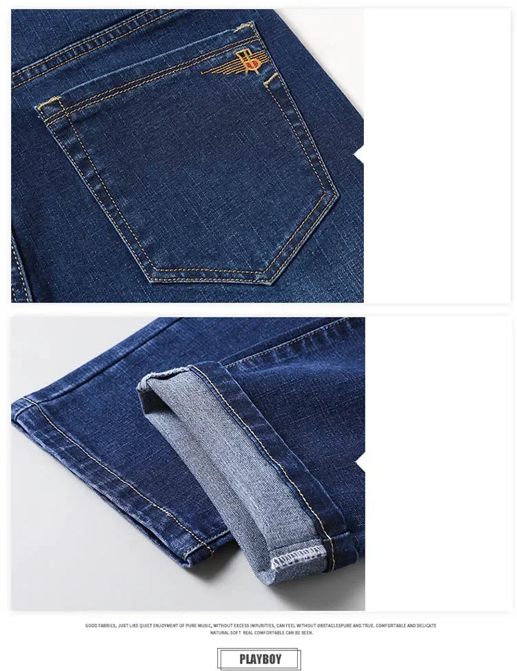 Plus Size 42 44 46 Spring Autumn Men's Fashion Casual Jeans Black Blue Classic Business Straight Elasticity Brand Denim Trousers