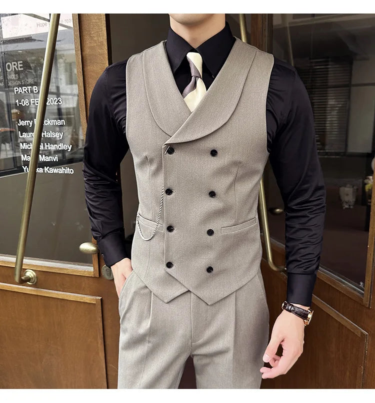 (1 Pcs Vest）2024 Latest Style Design Double Breasted Men Suit Vests Formal Groom Wedding Social Slim Fit Sleeveless Vest Coats