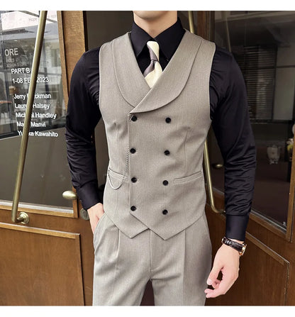 (1 Pcs Vest）2024 Latest Style Design Double Breasted Men Suit Vests Formal Groom Wedding Social Slim Fit Sleeveless Vest Coats