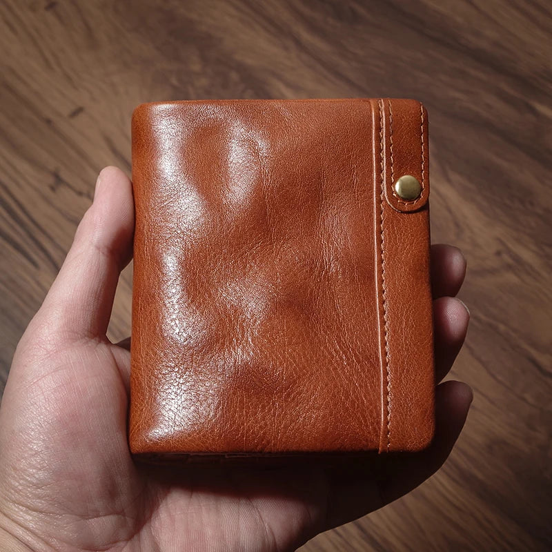 Luxury Genuine Leather Small Lightweight Bifold Wallet Men Women Money Clip Credit Card Holder with Hidden Zipper Pocket