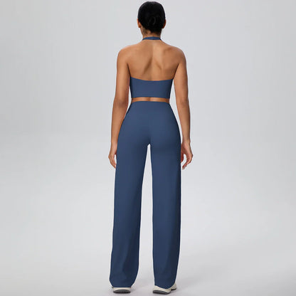 2Pieces Breathable Summer Workout Top Pants Yoga Set Yoga Underwear With Chest Pad Quick Drying Push Up Pencil Pants Yoga Set