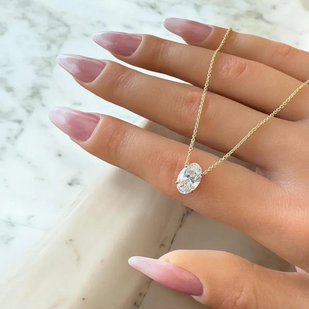 1/2/3carat Solitaire Oval Cut Moissanite Diamond Pendant for Women 18kYellow/Rose Gold Plated S925 Silver Minimalist Neck Chain
