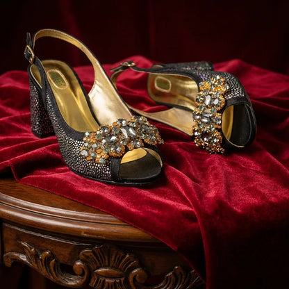 2026 New Green Elegant Women's High Heels Shoes  & Bag Set Rhinestone-Embellished Designer Shoes Perfect for Special Occasionss