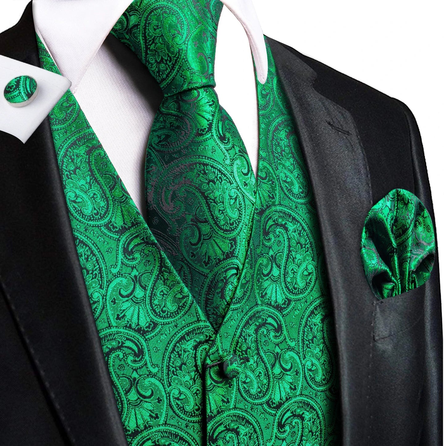Green Mint Purple Mens Silk Vest Tie Jacquard Autumn Spring Suit Waistcoat Jacket Necktie Hanky Cufflinks for Men Wedding