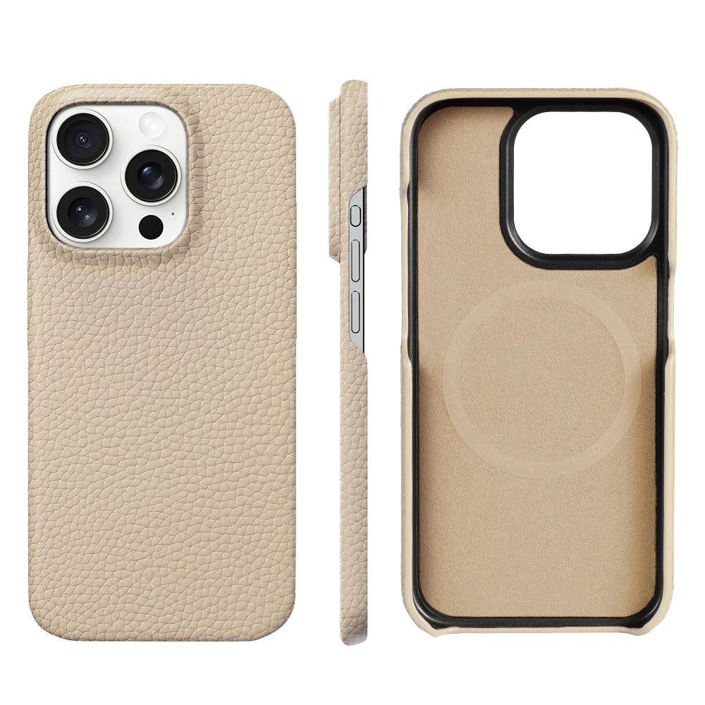 Natural Cowhide Leather for Magsafe Case for iPhone 16 15 Pro Max Promax 15Pro 16Pro Luxury Magnetic Phone Back Cover