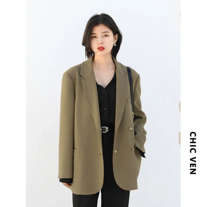 Women's Blazer Korean Casual Solid Long Sleeve Coats All-match Office Lady Elegant Fashion Clothing Spring Autumn 2026