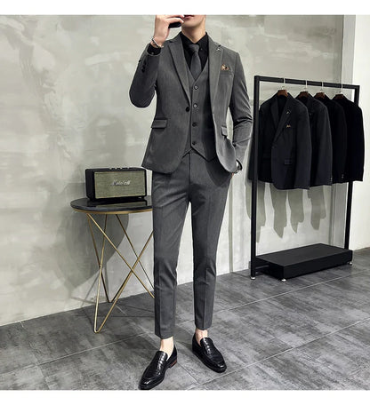 S-7XL Jacket Vest Pants Luxury Elasticity Boutique Fashion Men's Solid Color Casual Business Suit 3-piece Sets Groom Wedding