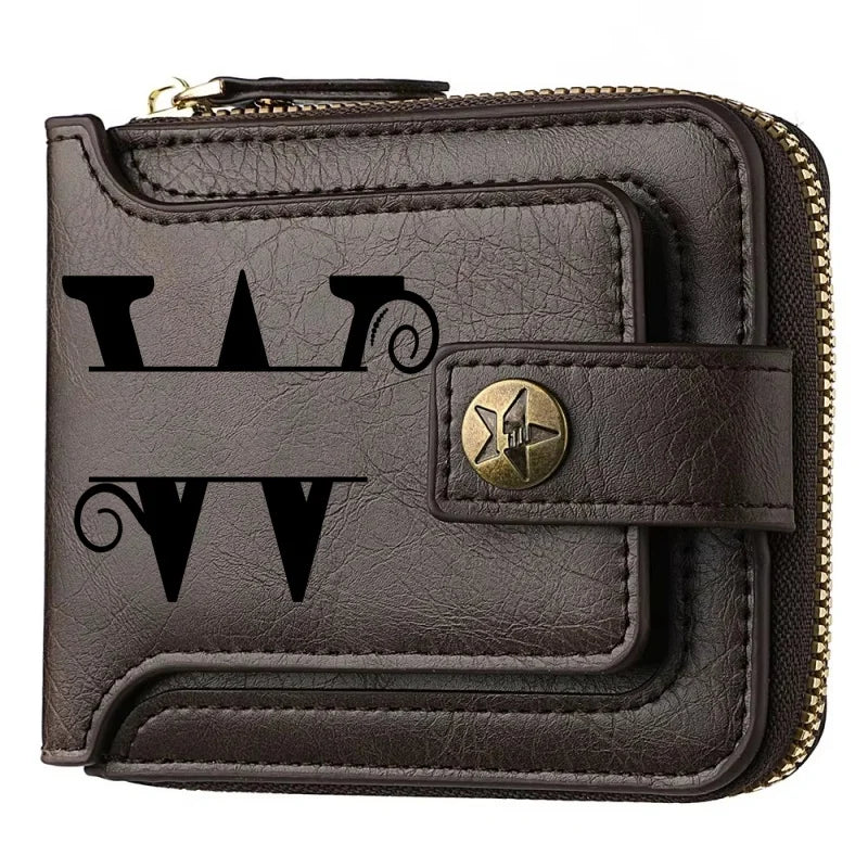Men's Custom Wallet - Personalized Artificial Leather Men's Engraved Name and Letter Wallet, Father's Day Dad Gift, Brown