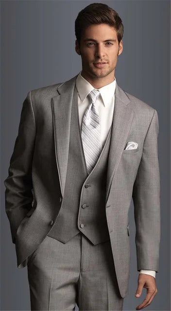 Grey Wedding Men Tuxedos Stand Collar Suit Men's Business Office Slim Fit Good Quality Male Suits 3 Pieces Sets