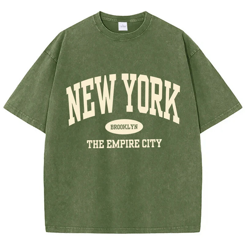 New York Brooklyn Letter Printed Washed T-Shirts Women Cotton Tops Comfortable Distressed O-Neck T Shirts Summer Womans Clothes