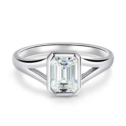 1CT 2CT Emerald Cut Moissanite Wedding Ring for Women Solitaire Lab Diamond Jewelry S925 Sterling Silver Plated 18K Gold