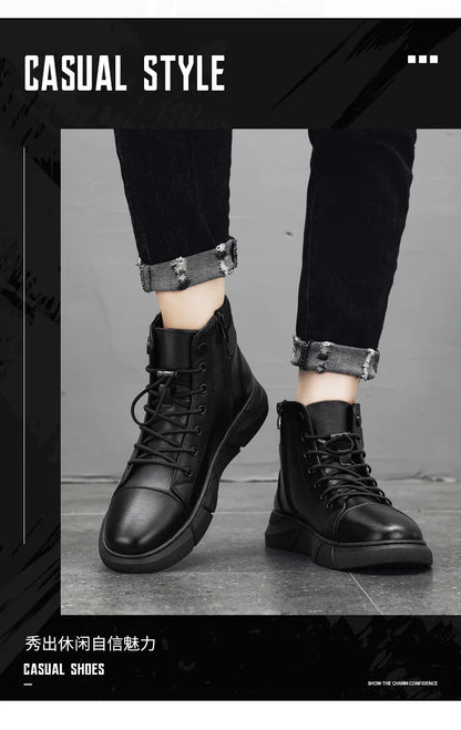 Men Boots Leather Casual Platform Boots Zipper British Style Autumn Winter Fashion Comfortable Mens Shoes Ankle Botas De Hombre