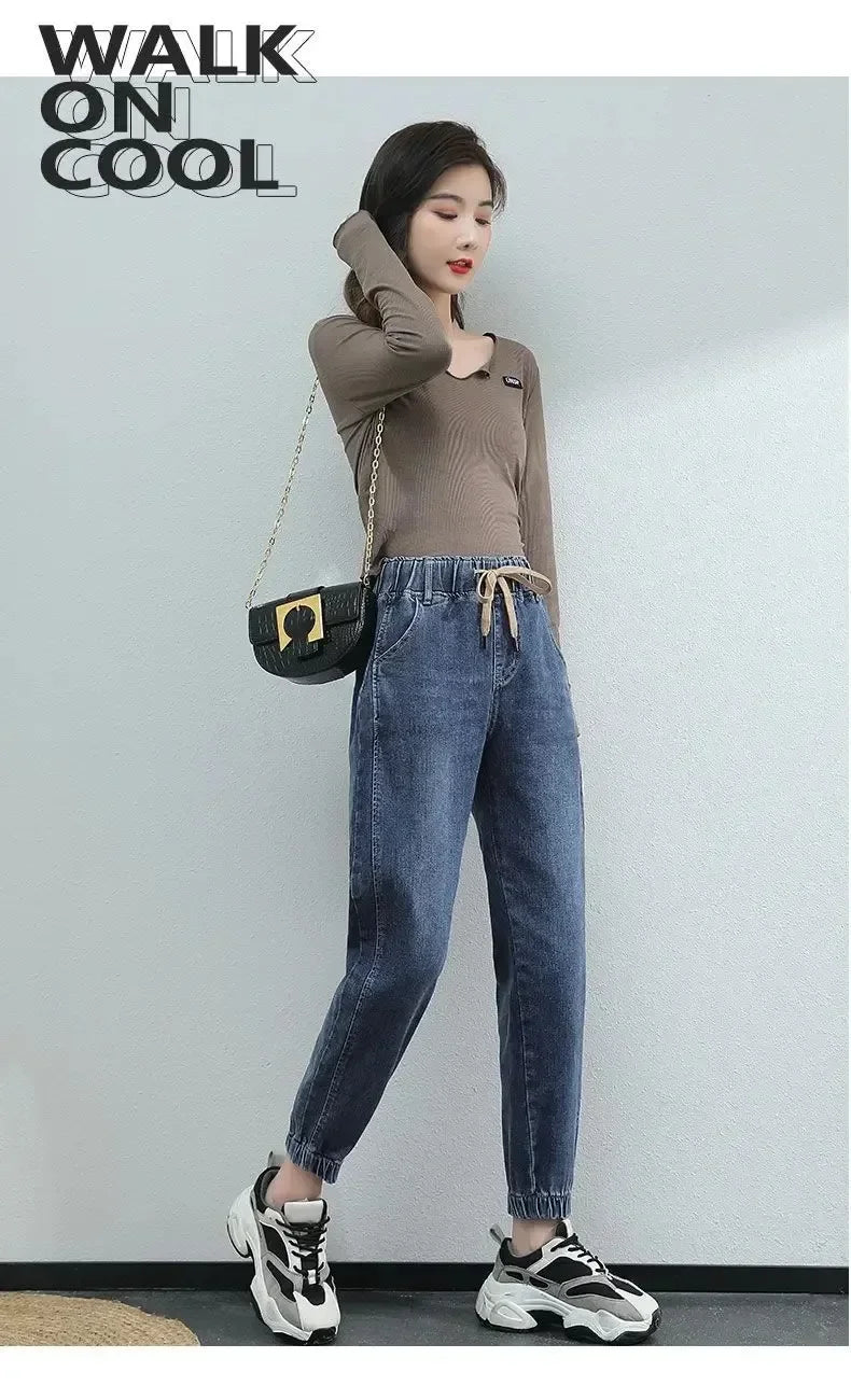 Cargo Jeans Women 2024 Spring and Autumn Korean Version of High Waist Pants Loose Slimming Straight Leg Bundle Haren Pants Tide