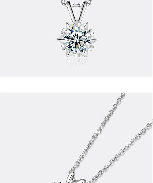 1-3CT Moissanite Women's Necklace S925 Pure Silver Snowflake Simulation Diamond Pendant Wedding High-end Jewelry