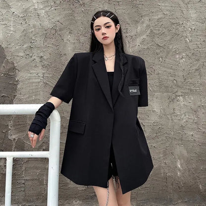 Streetwear Loose Women Blazer Summer Fashion New Thin Short Sleeve Button Down Jacket Woman