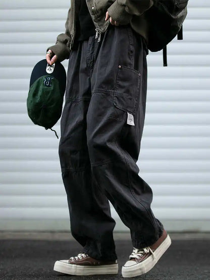 Japanese Vintage Cargo Pants Men Premium Cotton Loose Fit Straight Leg American Fashion Casual Trendy Streetwear Long Workwear