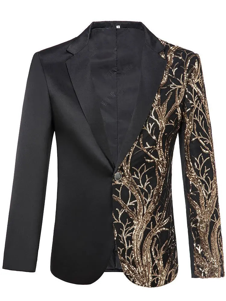 Men Sequin Jacket Glitter Tuxedo Paillette Champagne Sequined Blazer Black and Gold Jacket Performer Outfit Stage Jacket