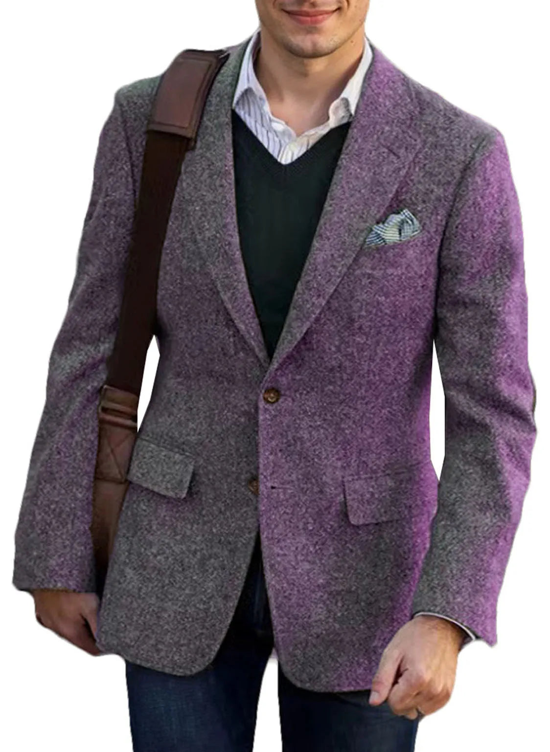 Vintage Winter Tweed Suits Brown Tweed Men Suits With Patch Design Costume Homme Smart Business Formal Wedding Suits 1 Pieces