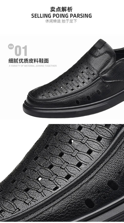 Spring Summer New Hallow Breathable Loafers for Men Fashion Casual Leather Shoes Male Solid Color Soft Sole Designer Shoes Man