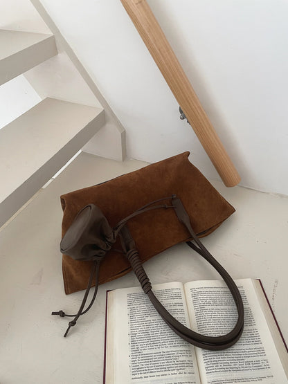 Vintage Large Capacity Suede Tote Bag Designer Trapeze Shoulder Bags for Women Luxury Genuine Leather Handbag and Purse 2026