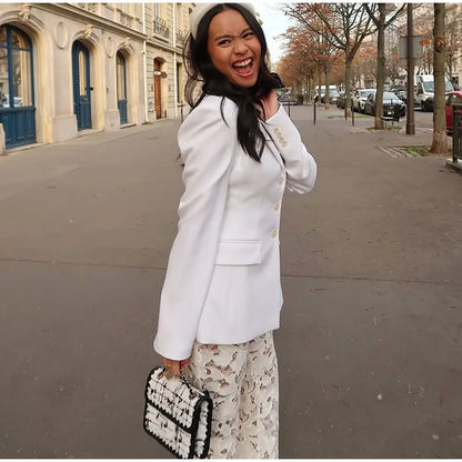 Casual Single-breasted Suit Jackets 2026 Spring New Female Elegant Lapel Full Sleeve Blazers Coat Women's Waist-cinching Outwear