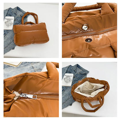 Fashion Large Capacity Puffer Shoulder Bags Padded Women Handbags Casual Nylon Quilted Big Tote Bag Warm Winter Shopper Purses