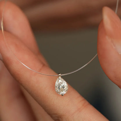 1CT Transparent Fishing Line Moissanite Pendant Necklace for Women 925 Sterling Silver Water Drop Lab Diamond Necklace Jewelry